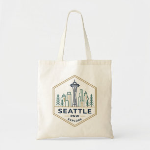 Seattle Skyline Linienkunst Gold Blau Abzeichen Tragetasche