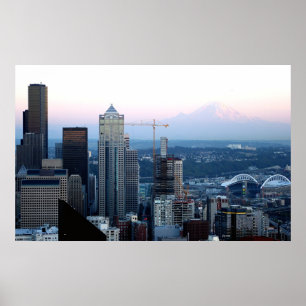 Seattle-Skyline mit dem Mount Rainier Poster
