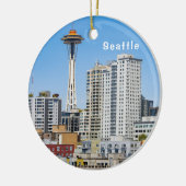 Seattle Skyline mit Rainier über dem Hafen, Keramik Ornament (Links)