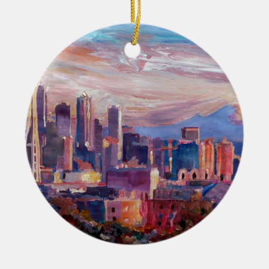 Seattle-Skyline mit Raum-Nadel und Mt regnerischer Keramik Ornament (Vorne)