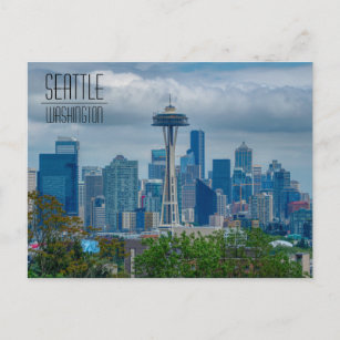 Seattle Skyline mit Space Needle wird gerade renov Postkarte