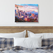 Seattle Skyline mit Weltraumnadeln und MT Rainier Leinwanddruck (Insitu (Schlafzimmer))