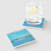 Seattle-Skyline-moderne Aquarell-Fotografie Steinuntersetzer (Seitenansicht)