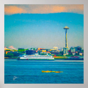 Seattle-Skyline-modernes Aquarell einzigartig Poster