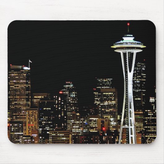 Seattle-Skyline nachts, mit Raum-Nadel Mousepad (Vorne)