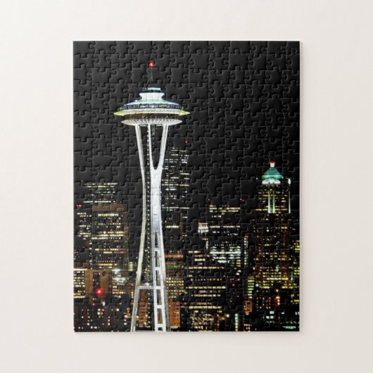 Seattle-Skyline nachts, mit Raum-Nadel Puzzle (Vertikal)
