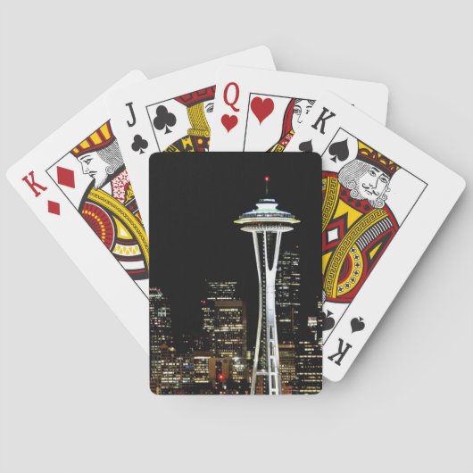Seattle-Skyline nachts, mit Raum-Nadel Spielkarten (Rückseite)