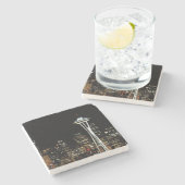 Seattle-Skyline nachts, mit Raum-Nadel Steinuntersetzer (Seitenansicht)