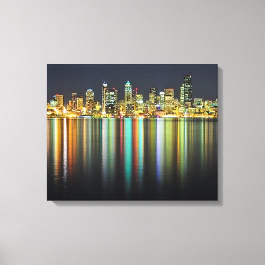 Seattle Skyline nachts mit Reflexion Leinwanddruck (Vorderseite)
