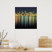 Seattle Skyline nachts mit Reflexion Poster (Küche)