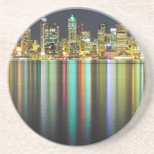 Seattle-Skyline nachts mit Reflexion Untersetzer (Vorne)