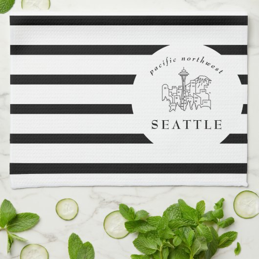 Seattle Skyline Pacific Northwest Minimale Kontur Geschirrtuch (Gefaltet)