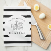 Seattle Skyline Pacific Northwest Minimale Kontur Geschirrtuch (Viertel Falte)