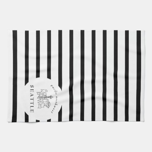 Seattle Skyline Pacific Northwest Minimale Kontur Geschirrtuch (Horizontal)