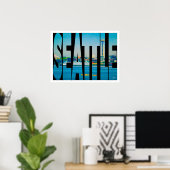 Seattle Skyline Photo Typography WatercolorBorder Poster (Heimbüro)