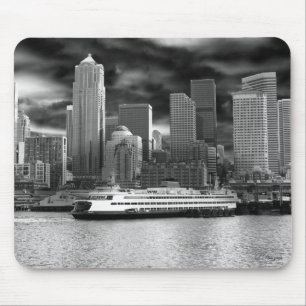 Seattle-Skyline Schwarzweiss Mousepad