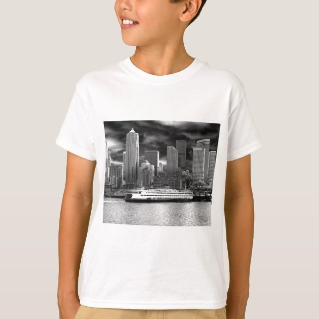 Seattle-Skyline Schwarzweiss T-Shirt (Vorderseite)