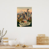 Seattle-Skyline – Space Needle & Mount Rainier Poster (Küche)
