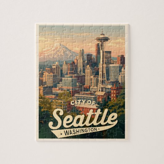Seattle Skyline – Space Needle & Mount Rainier Puzzle (Vertikal)