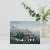 Seattle Skyline Space Needle Mount Rainier Reise Postkarte (Stehend Vorderseite)