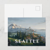 Seattle Skyline Space Needle Mount Rainier Reise Postkarte (Vorne/Hinten)