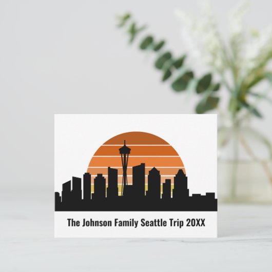 Seattle Skyline Sunset Custom Family Trip Postkarte (Stehend Vorderseite)
