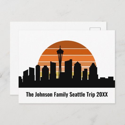 Seattle Skyline Sunset Custom Family Trip Postkarte (Vorne/Hinten)