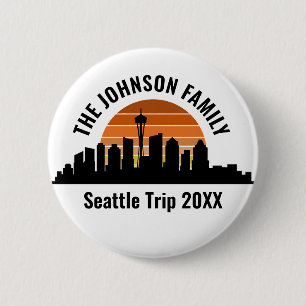 Seattle Skyline Sunset Custom Family Vacation Button