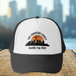 Seattle Skyline Sunset Custom Family Vacation Truckerkappe
