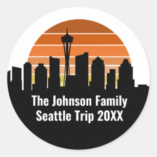 Seattle Skyline Sunset Trip Personalisiert Runder Aufkleber