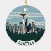 Seattle Skyline und Mount Rainier Keramik Ornament (Vorne)