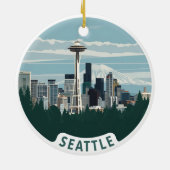 Seattle Skyline und Mount Rainier Keramik Ornament (Hinten)