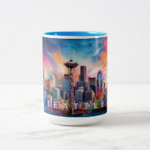 Seattle Skyline Urban City Art Zweifarbige Tasse (Mittel)