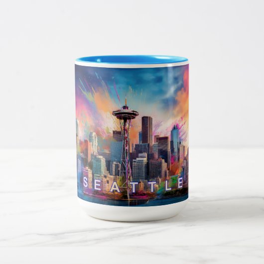 Seattle Skyline Urban City Art Zweifarbige Tasse (Mittel)