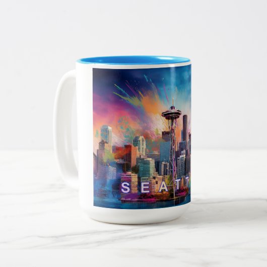 Seattle Skyline Urban City Art Zweifarbige Tasse (Vorderseite Links)