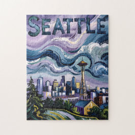 Seattle-Skyline Van Gogh Stil Vintage Reise Kunst Puzzle