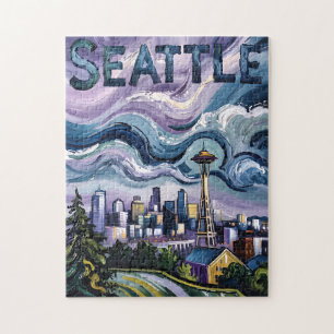 Seattle-Skyline Van Gogh Stil Vintage Reise Kunst Puzzle