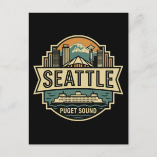 Seattle Skyline Washington USA Retro-Abzeichen Postkarte