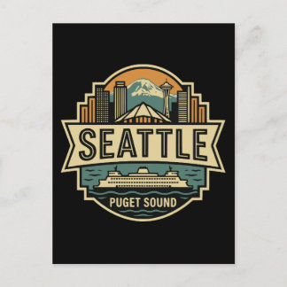 Seattle Skyline Washington USA Retro-Abzeichen Postkarte