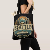 Seattle Skyline Washington USA Retro Abzeichen Tasche (Von Nahem)