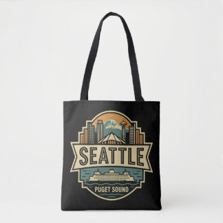 Seattle Skyline Washington USA Retro Badge Tasche