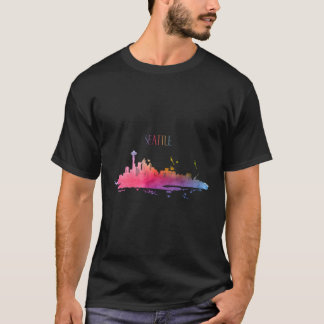 Seattle Skyline Watercolor Souvenir Washington T-Shirt