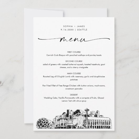 Seattle Skyline Wedding Dinner Menu Card 12x18 (Vorderseite)