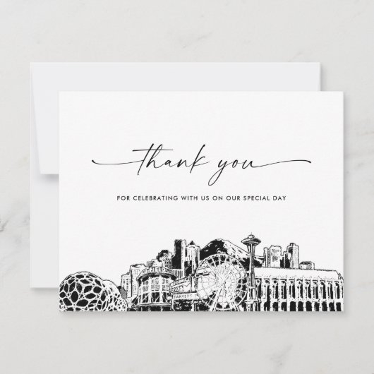 Seattle Skyline Wedding Foto Danke-Card Einladung (Vorderseite)