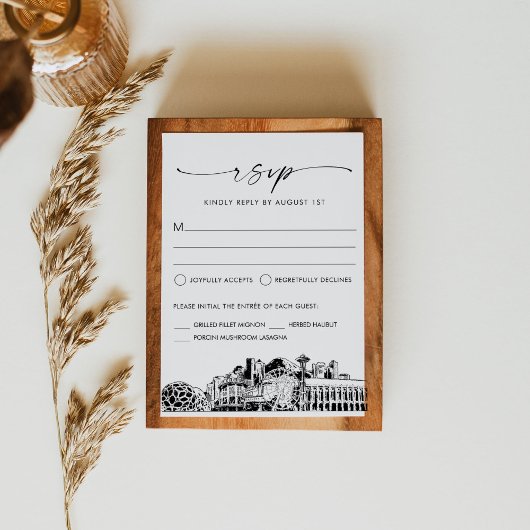 Seattle Skyline Wedding RSVP Response Card Karte