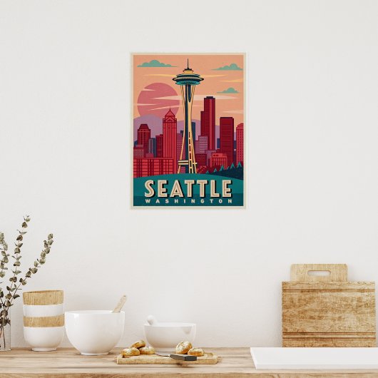 Seattle - Smarald City Skyline Poster (Küche)