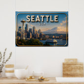 Seattle Space Needle und Mount Rainier Poster (Küche)