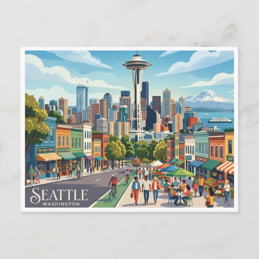 Seattle & Space Needle Washington Postkarte (Vorderseite)