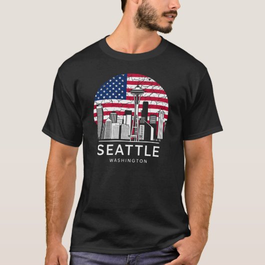 Seattle Stadt Washington Flagge T-Shirt (Vorderseite)