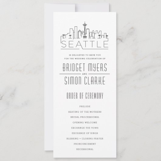 Seattle Stylized Skyline | Hochzeitsprogramm Einladung (Vorderseite)